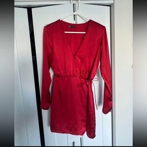Zara Red Satin Wrap Mini Dress